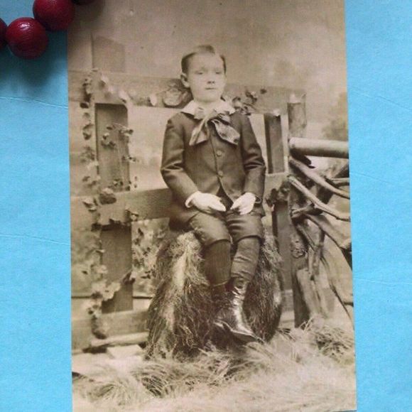Creepy Posed Death Photo Victorian Era Reprint Sepia Boy Against Fence Eyes Open - Picture 7 of 8